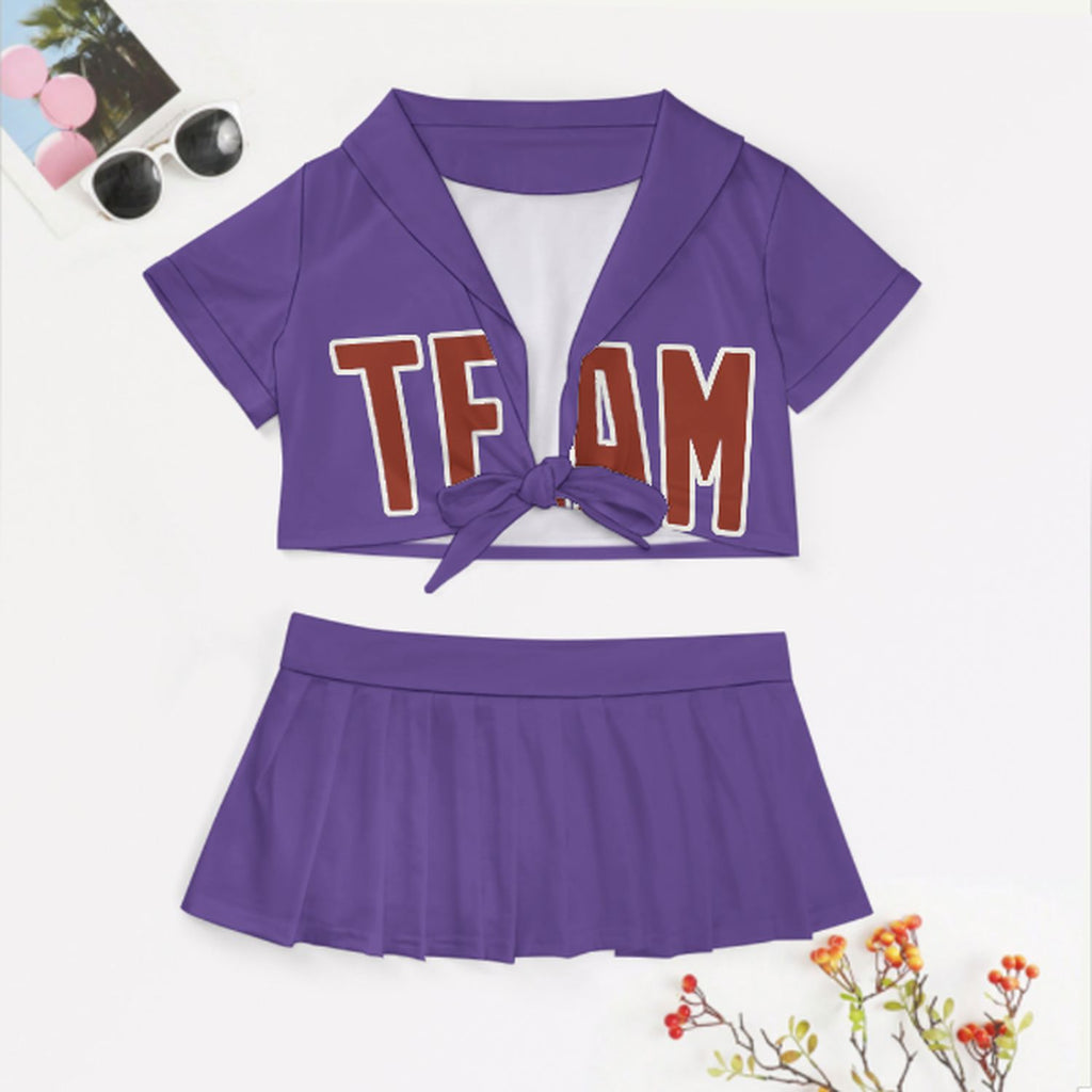 Custom Light Purple Coral Red Cheerleading Uniform Set
