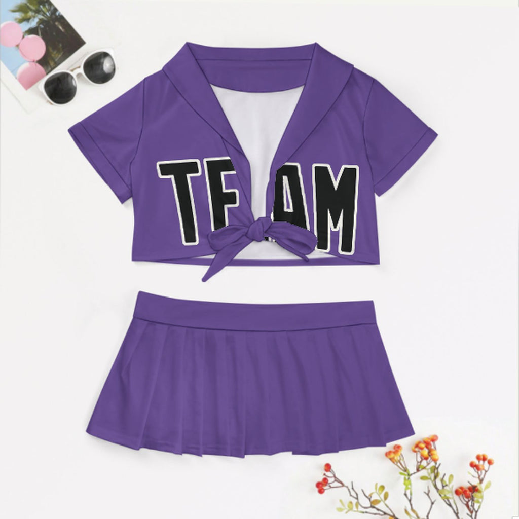 Custom Light Purple Black Cheerleading Uniform Set