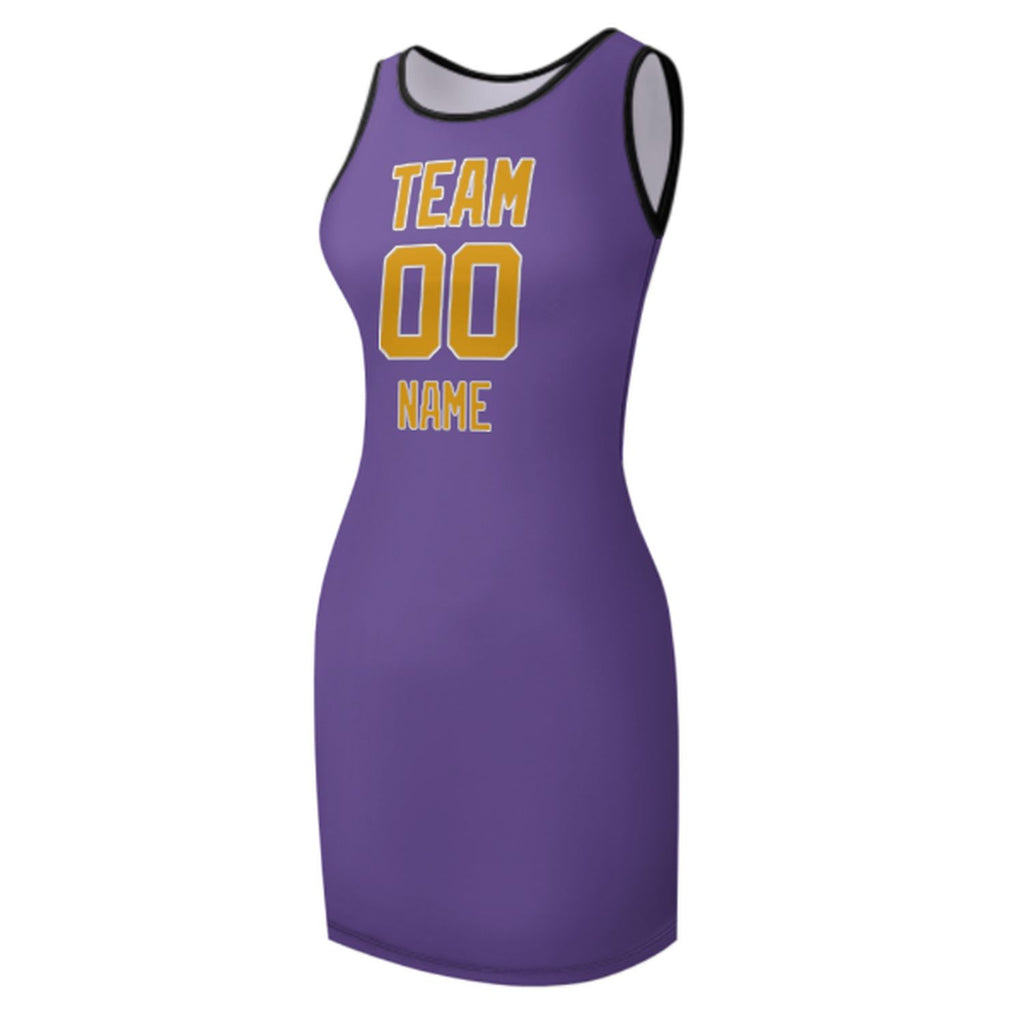 Custom Light Purple Yellow Sleeveless Vest Dress