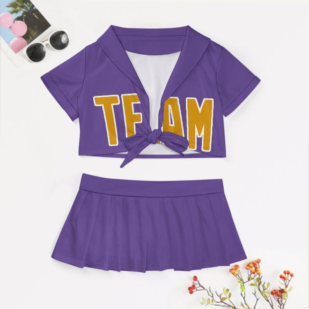 Custom Light Purple Yellow Cheerleading Uniform Set