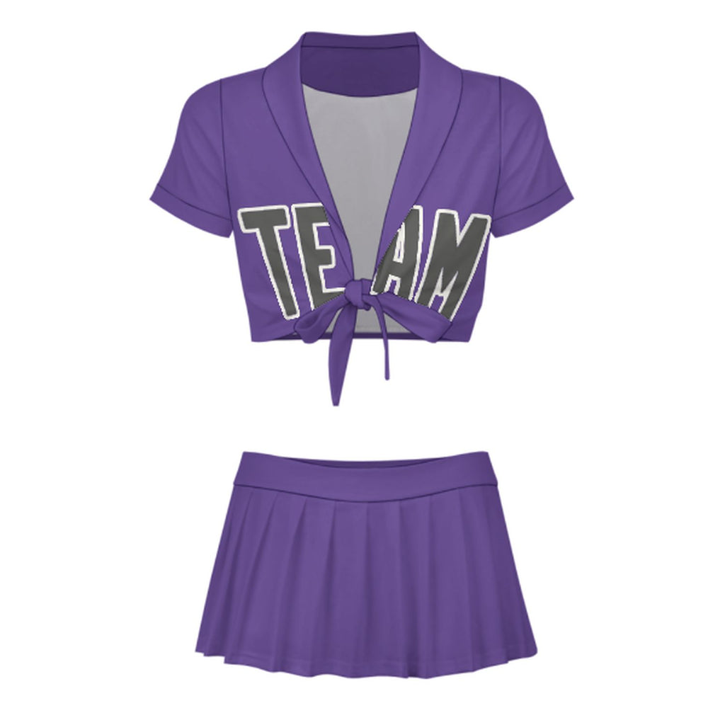 Custom Light Purple Dark Grey Cheerleading Uniform Set