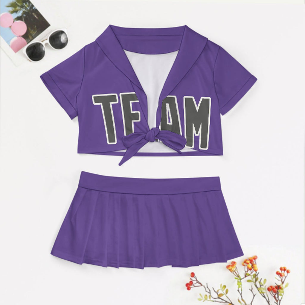 Custom Light Purple Dark Grey Cheerleading Uniform Set