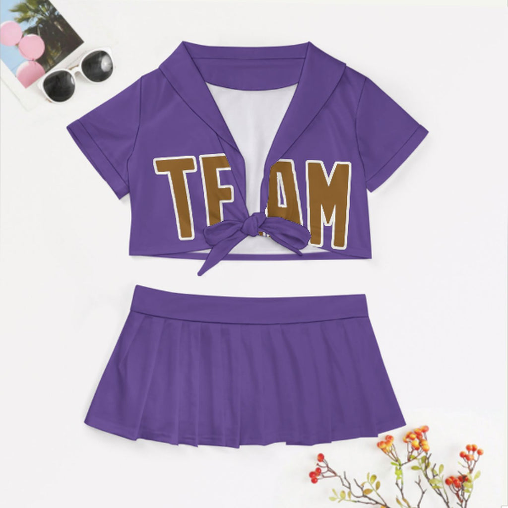 Custom Light Purple Khaki Cheerleading Uniform Set
