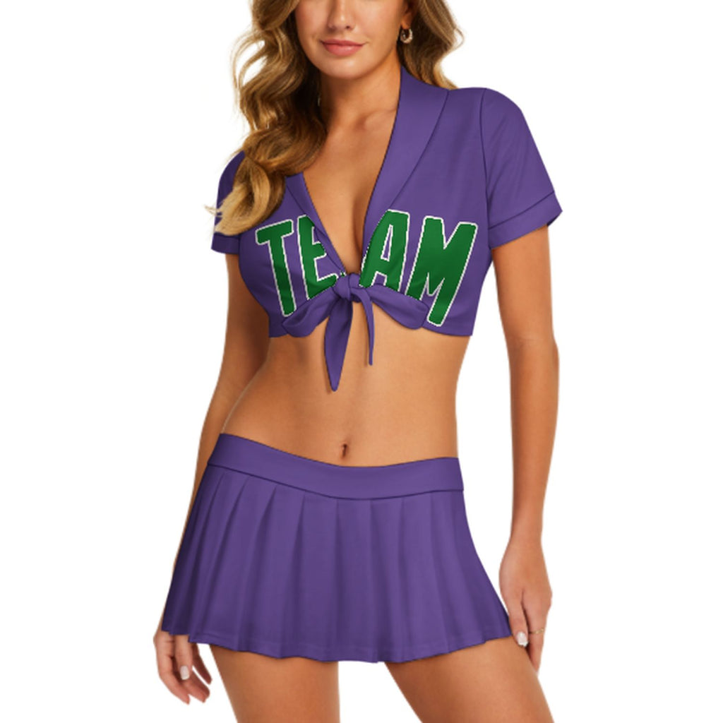 Custom Light Purple Emerald Green Cheerleading Uniform Set