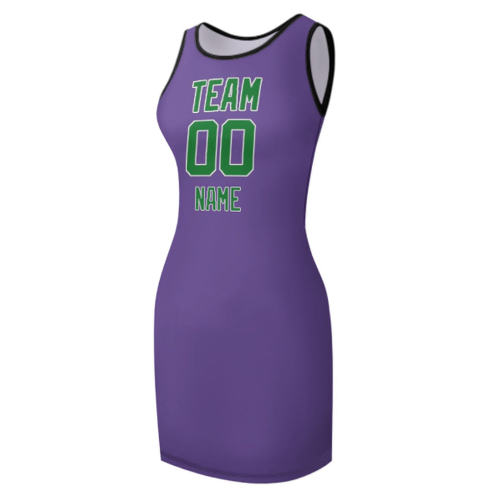 Custom Light Purple Emerald Green Sleeveless Vest Dress