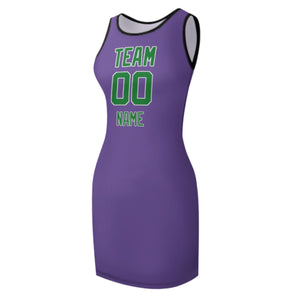 Custom Light Purple Emerald Green Sleeveless Vest Dress