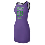 Custom Light Purple Emerald Green Sleeveless Vest Dress