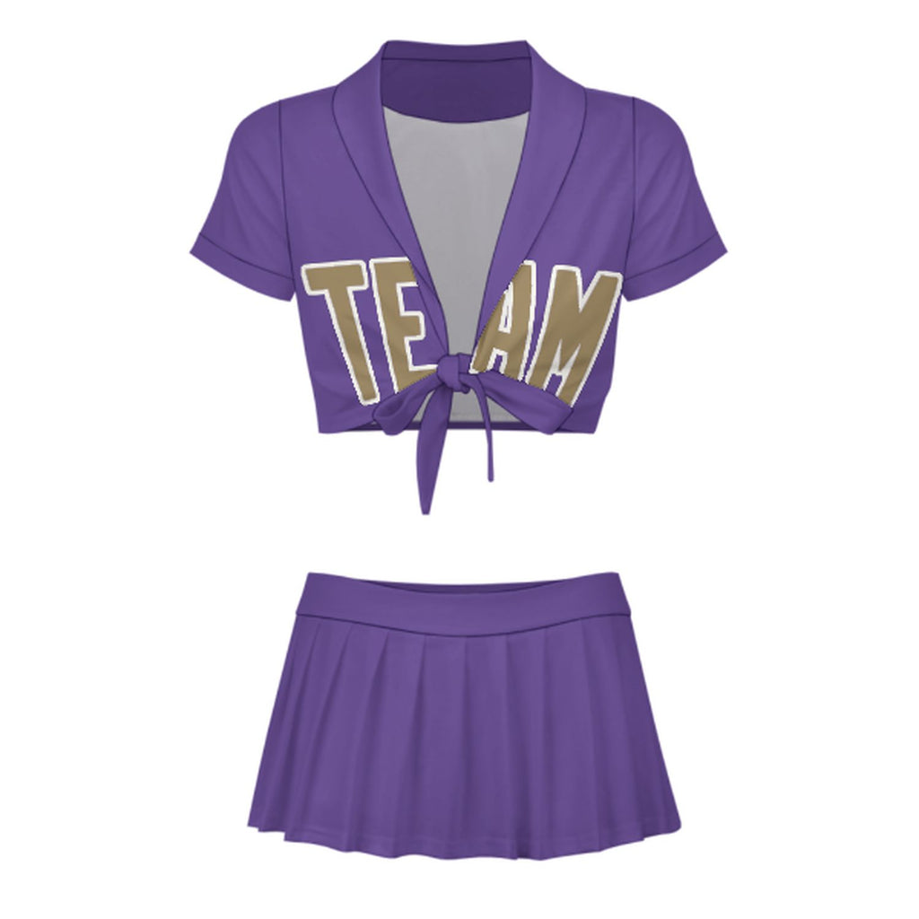 Custom Light Purple Light Khaki Cheerleading Uniform Set