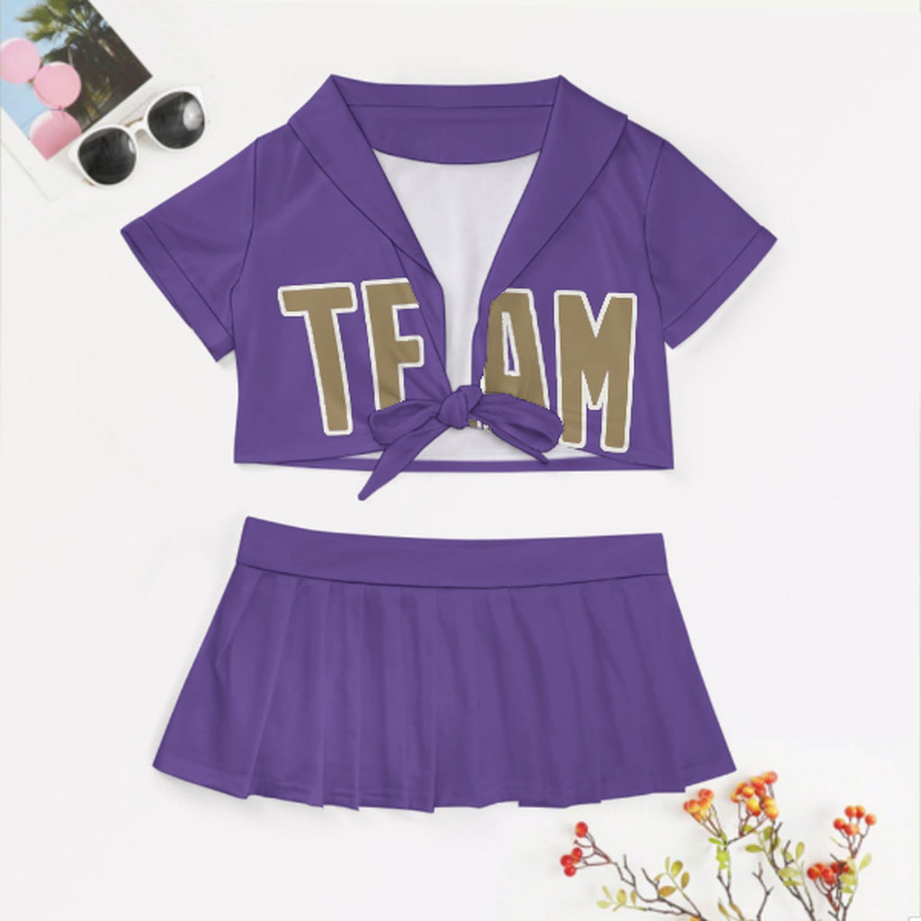 Custom Light Purple Light Khaki Cheerleading Uniform Set