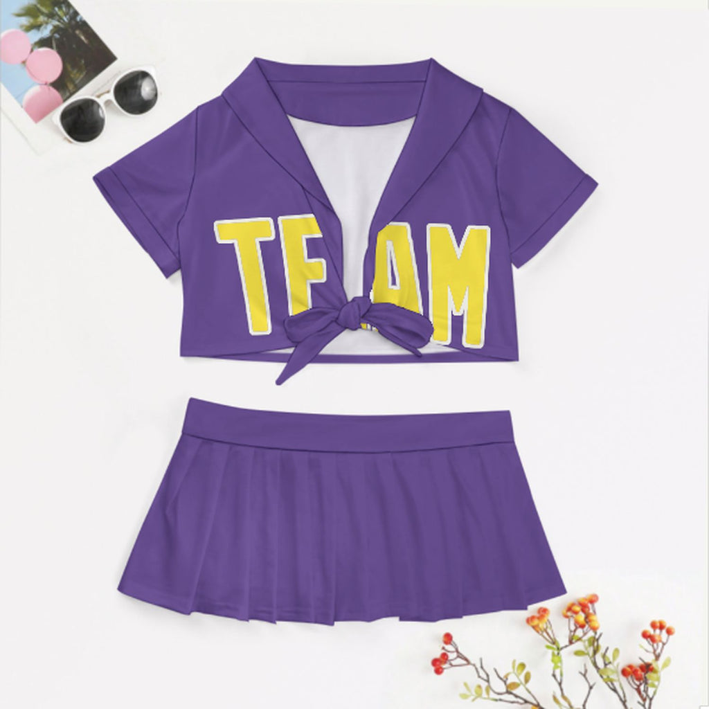 Custom Light Purple Light Yellow Cheerleading Uniform Set
