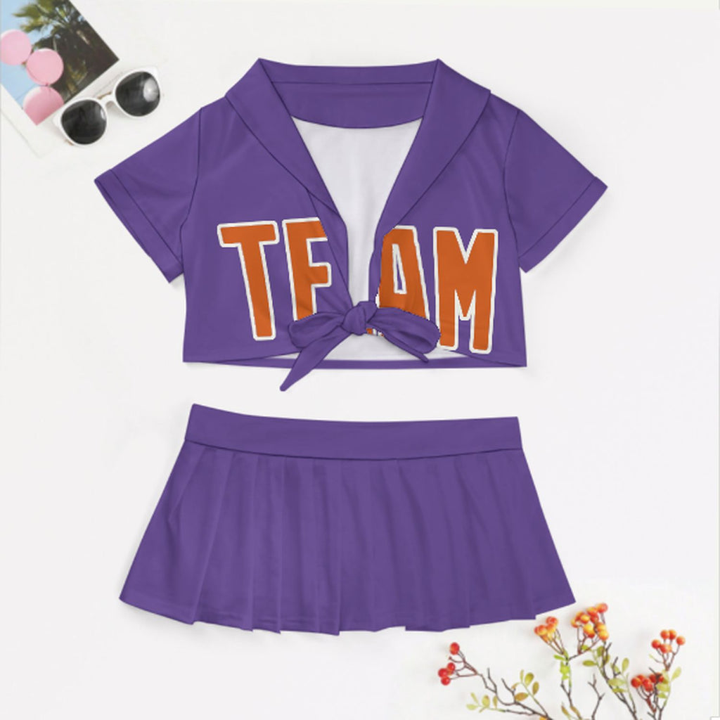 Custom Light Purple Orange Cheerleading Uniform Set