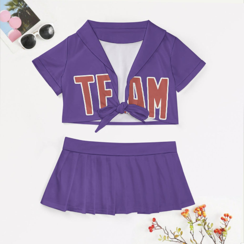 Custom Light Purple Copper Rose Cheerleading Uniform Set
