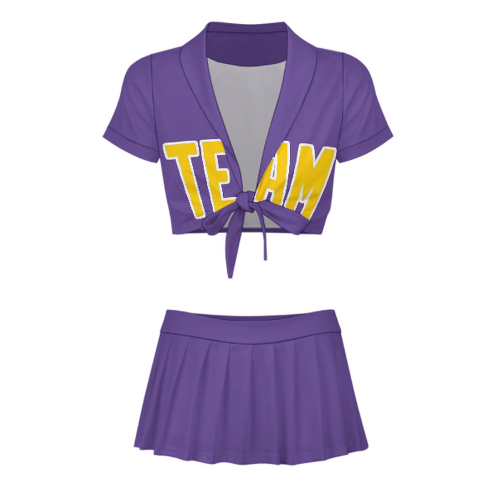 Custom Light Purple Gold Cheerleading Uniform Set