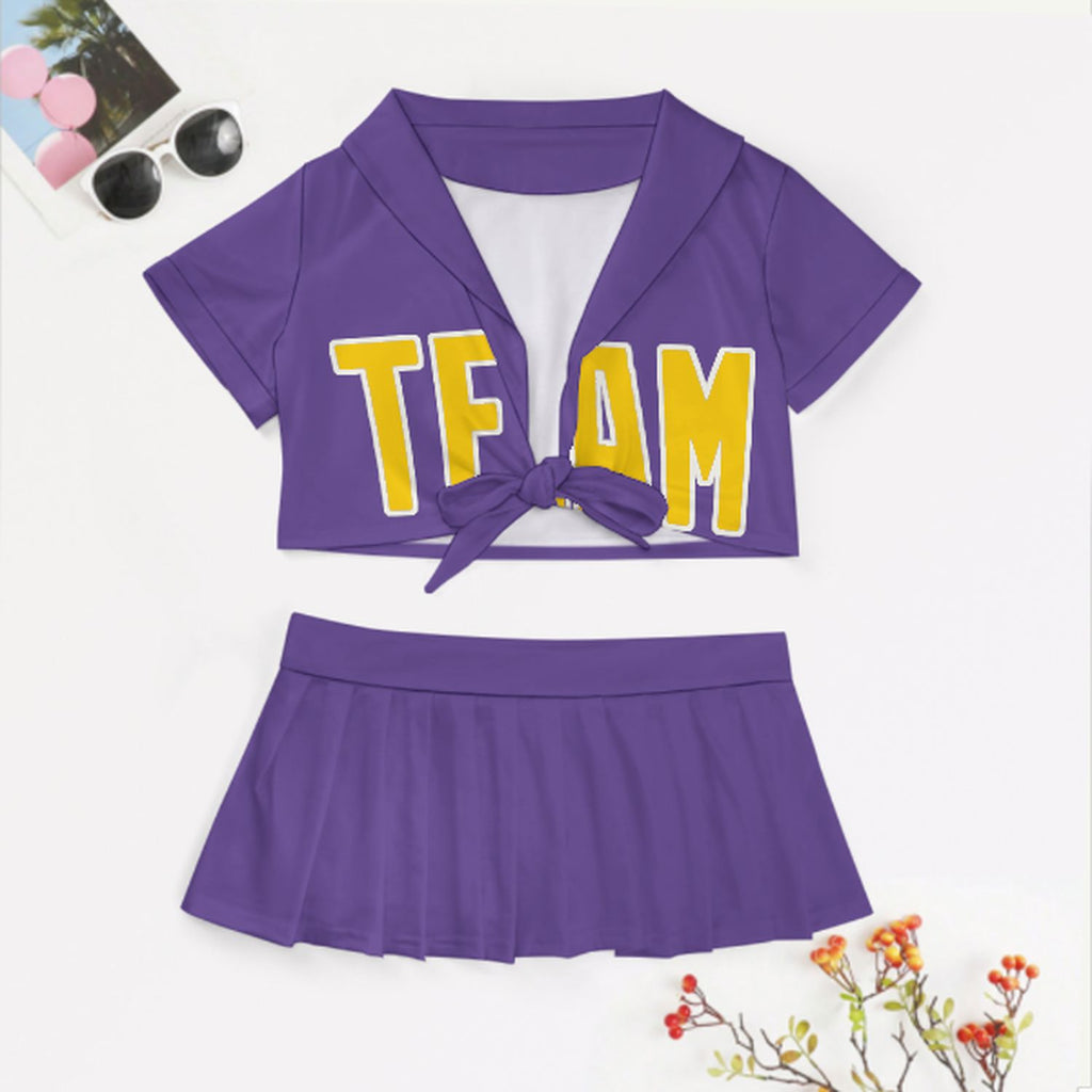 Custom Light Purple Gold Cheerleading Uniform Set