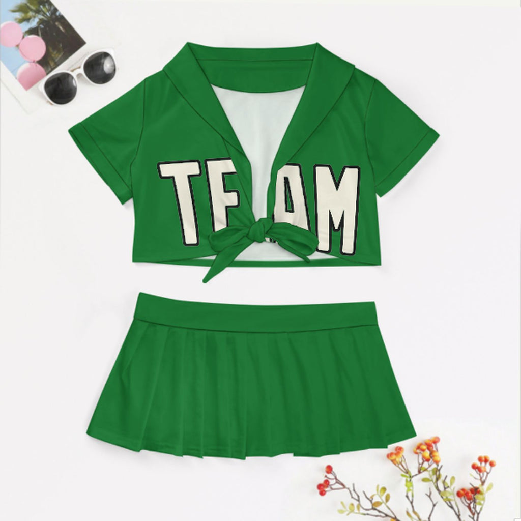 Custom Emerald Green Cream Cheerleading Uniform Set