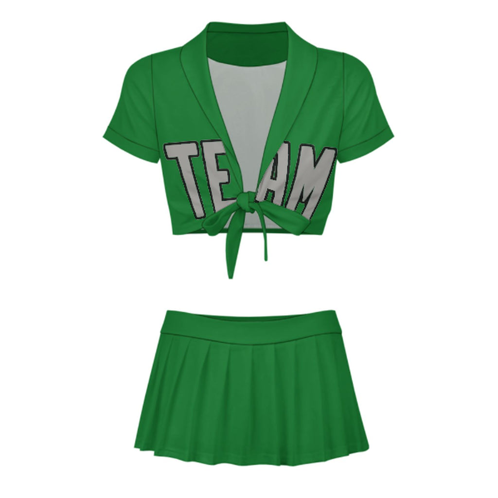 Custom Emerald Green Gray Cheerleading Uniform Set