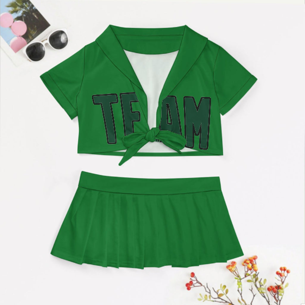 Custom Emerald Green Green Cheerleading Uniform Set