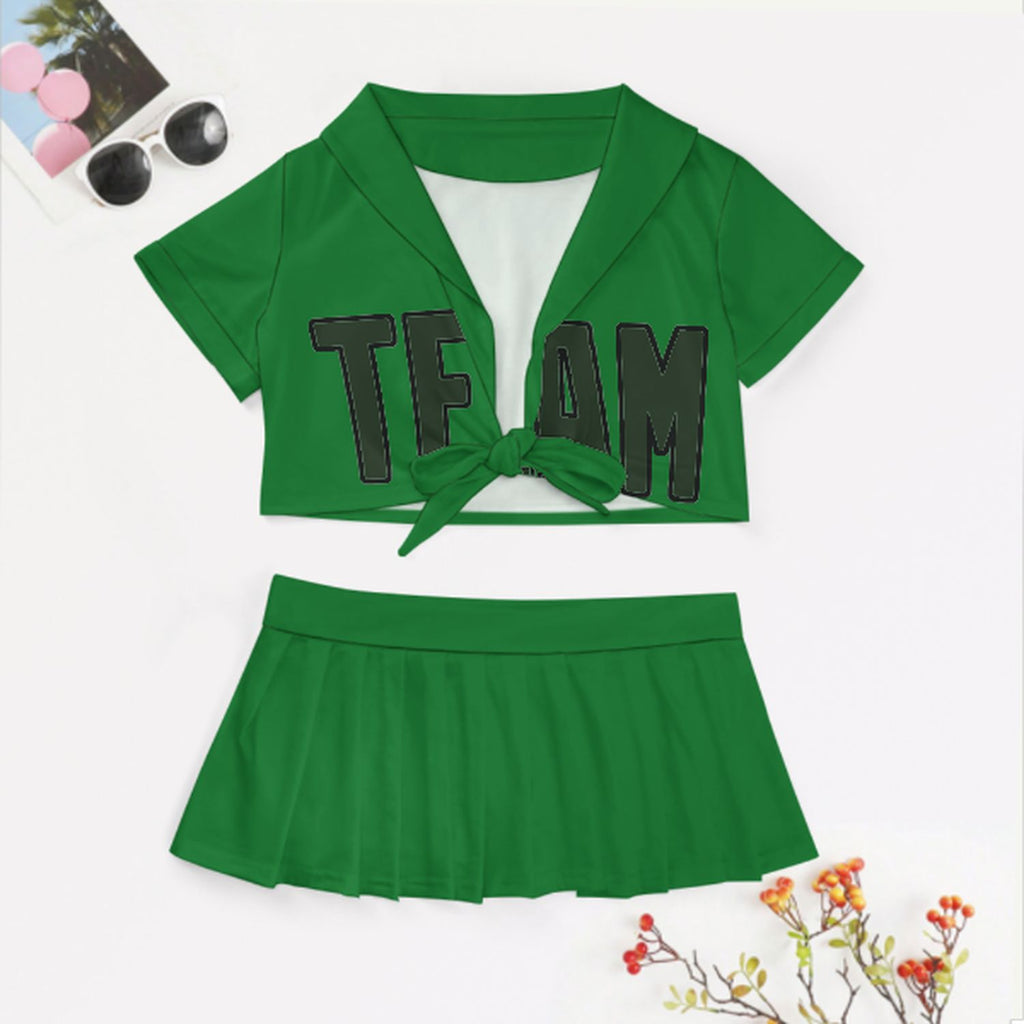 Custom Emerald Green Dark Green Cheerleading Uniform Set