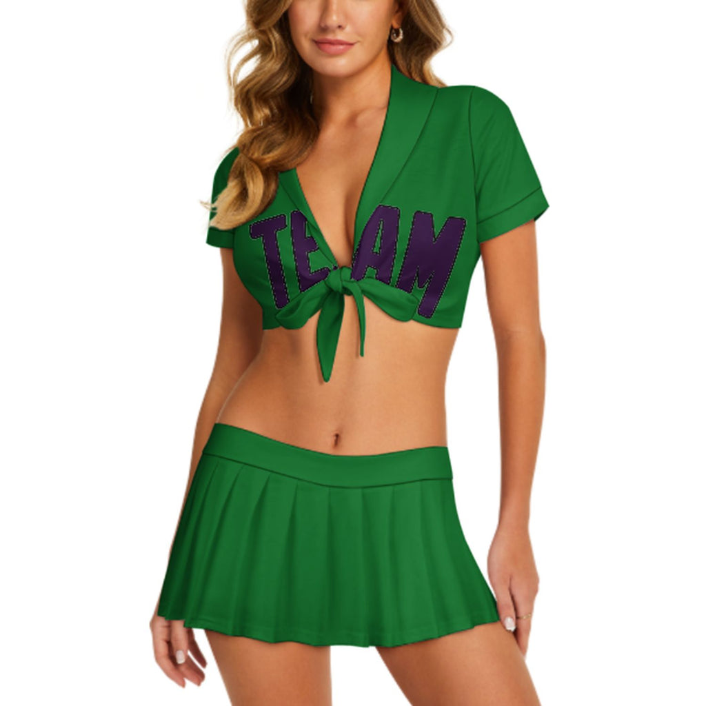 Custom Emerald Green Purple Cheerleading Uniform Set