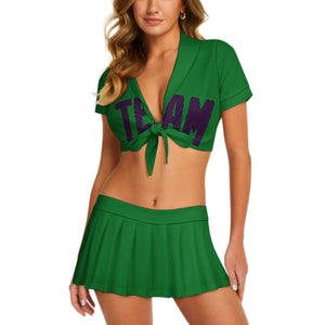 Custom Emerald Green Purple Cheerleading Uniform Set