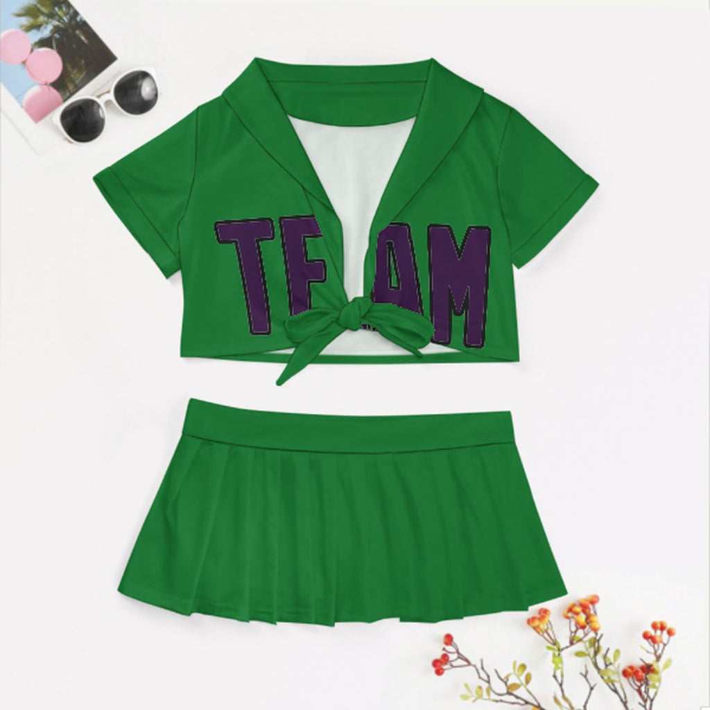 Custom Emerald Green Purple Cheerleading Uniform Set