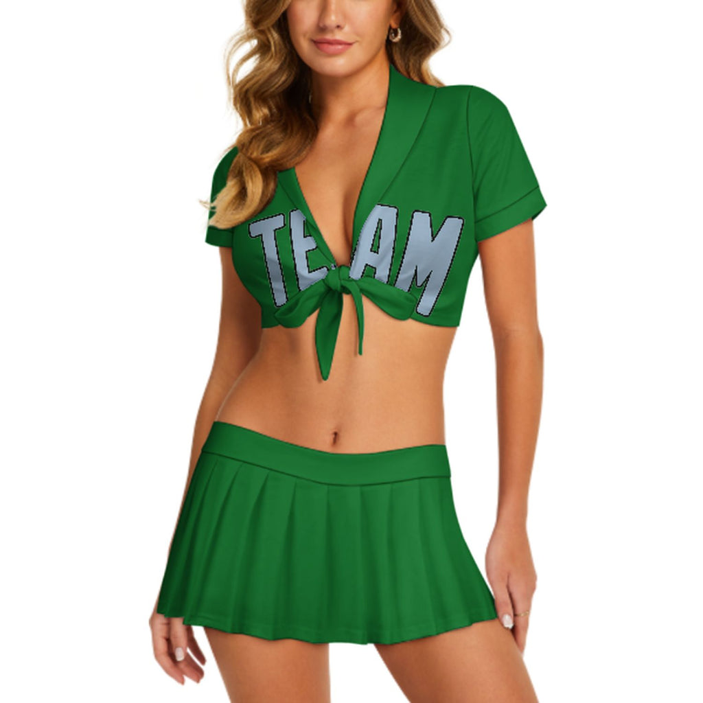 Custom Emerald Green Light Blue Cheerleading Uniform Set