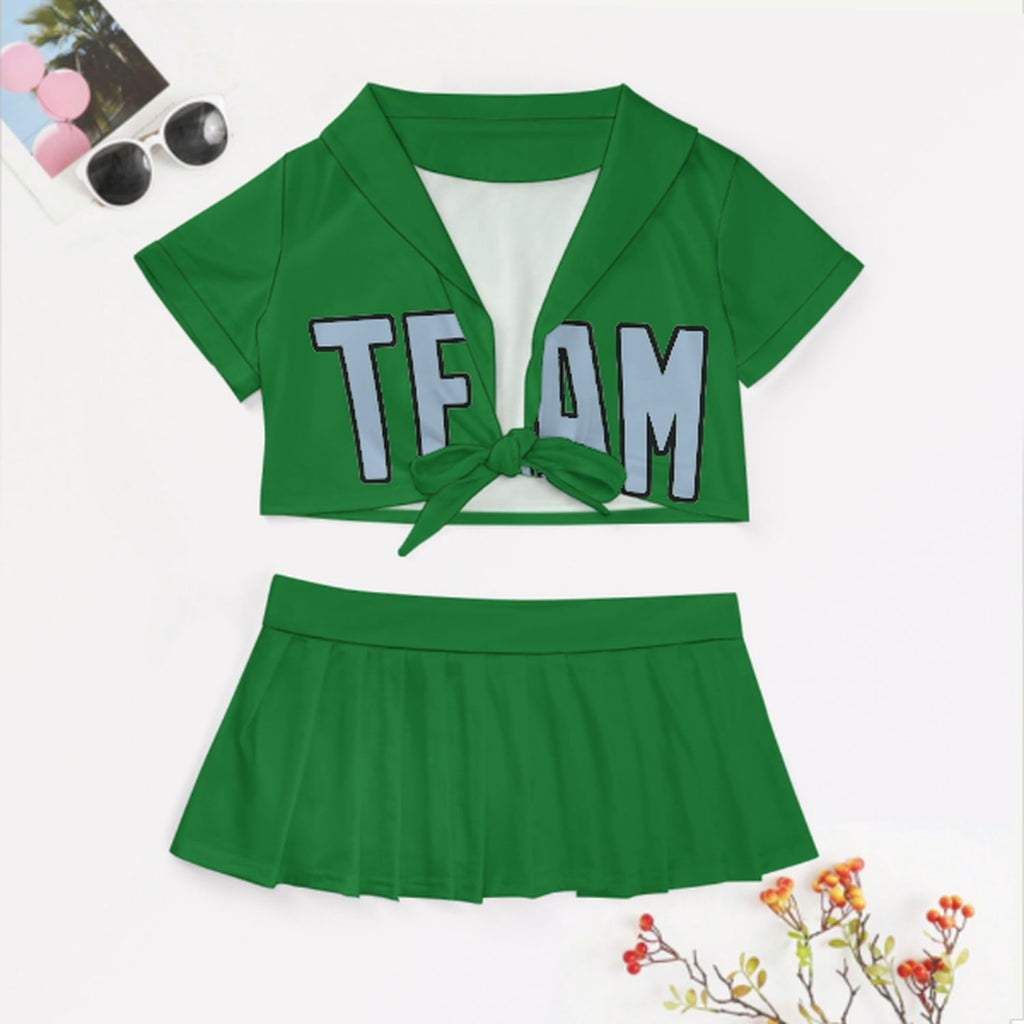 Custom Emerald Green Light Blue Cheerleading Uniform Set