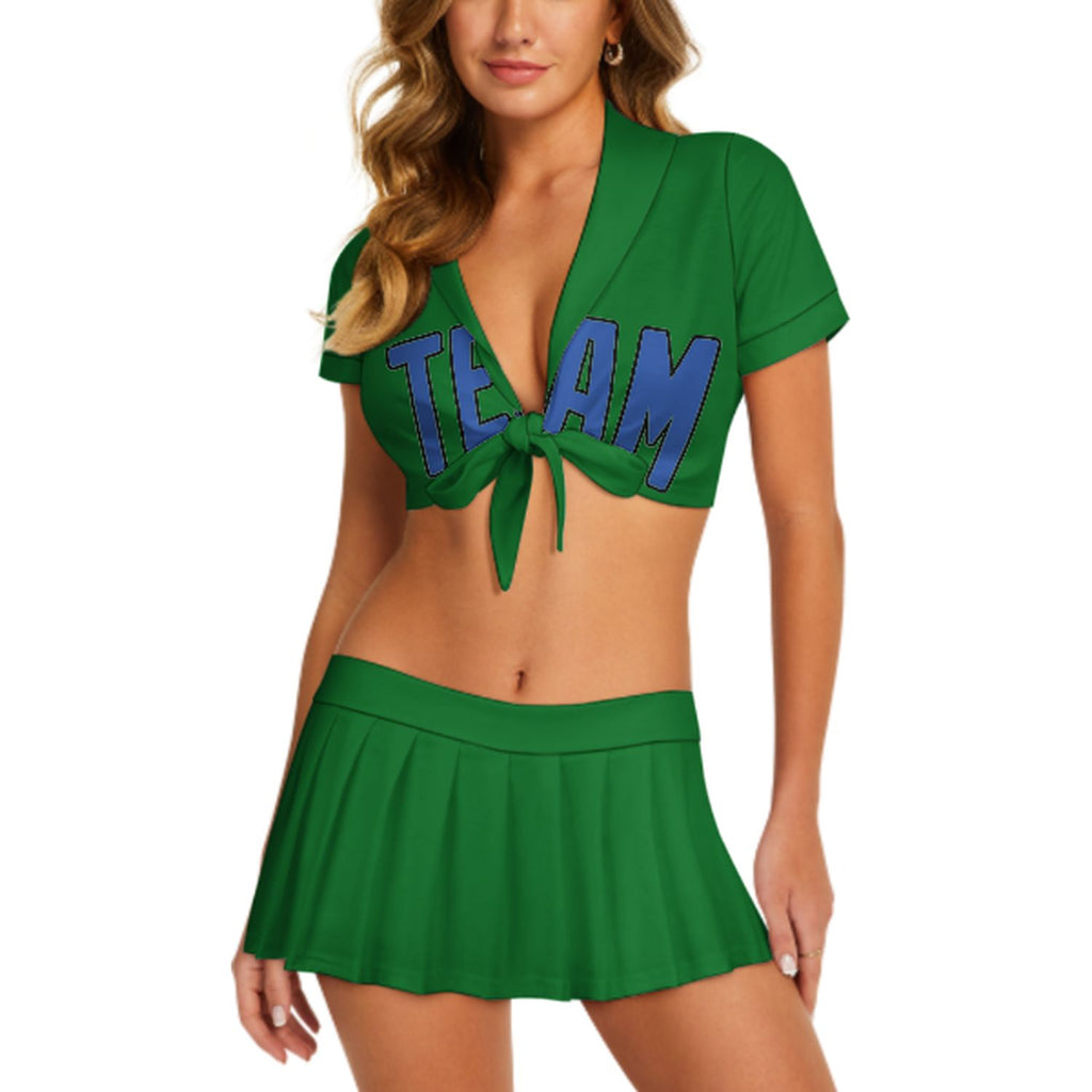 Custom Emerald Green Sky Blue Cheerleading Uniform Set