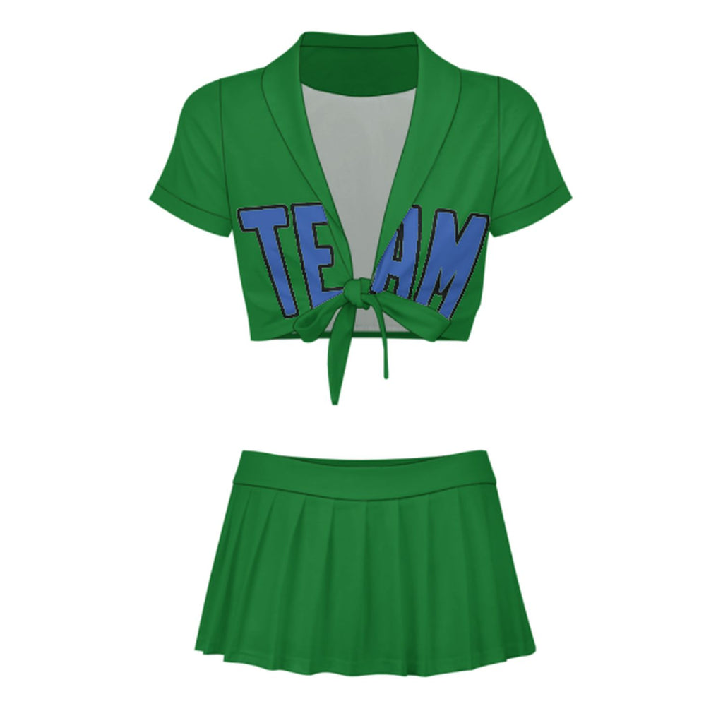 Custom Emerald Green Sky Blue Cheerleading Uniform Set