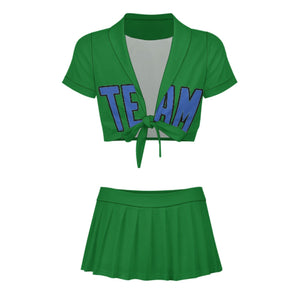Custom Emerald Green Sky Blue Cheerleading Uniform Set