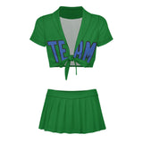 Custom Emerald Green Sky Blue Cheerleading Uniform Set