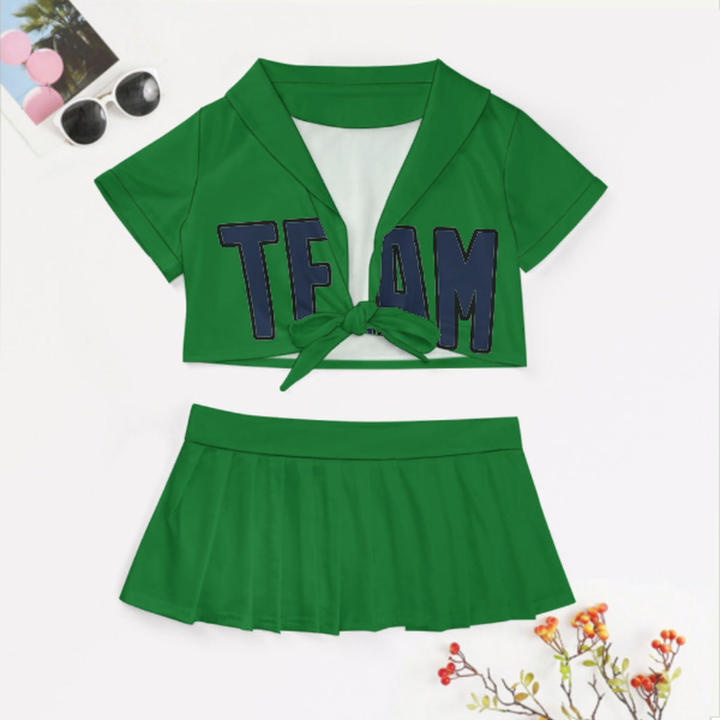 Custom Emerald Green Blue Cheerleading Uniform Set