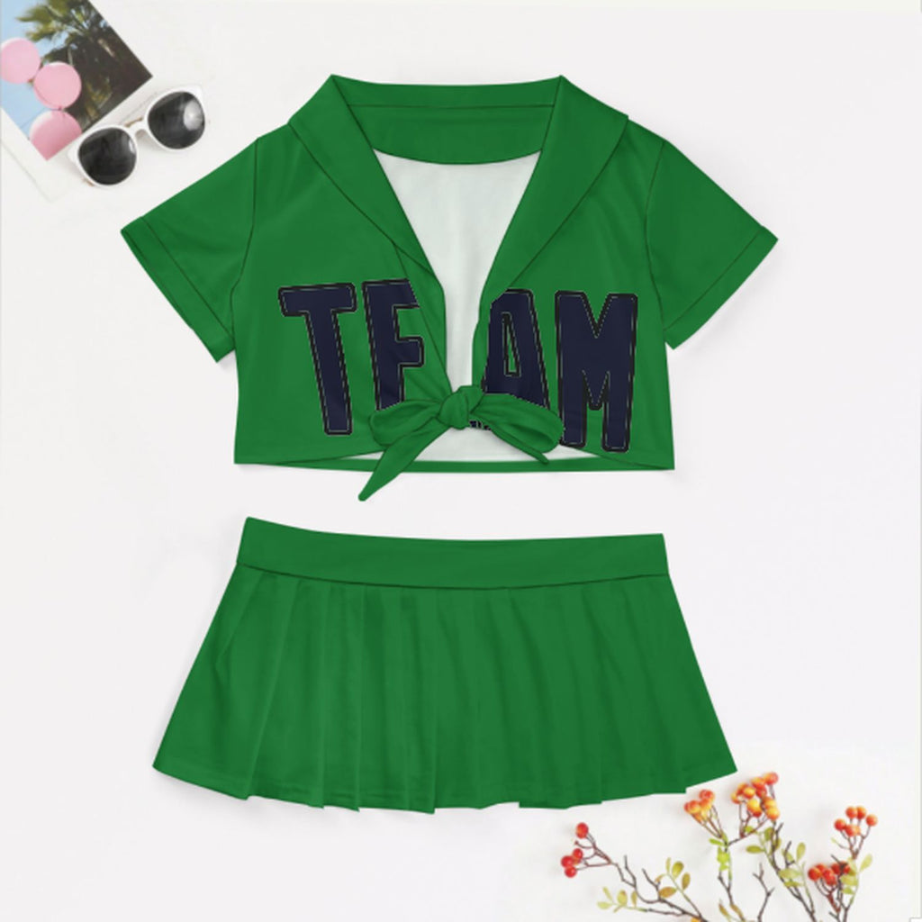 Custom Emerald Green Navy Cheerleading Uniform Set