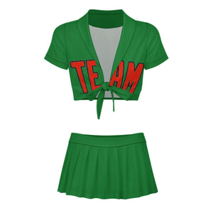 Custom Emerald Green Orange Red Cheerleading Uniform Set
