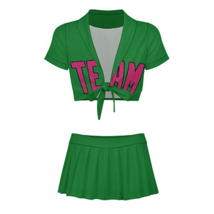 Custom Emerald Green Pink Cheerleading Uniform Set