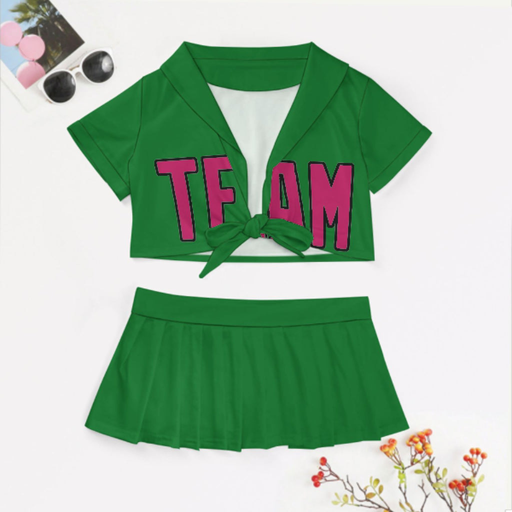 Custom Emerald Green Pink Cheerleading Uniform Set