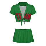 Custom Emerald Green Red Cheerleading Uniform Set