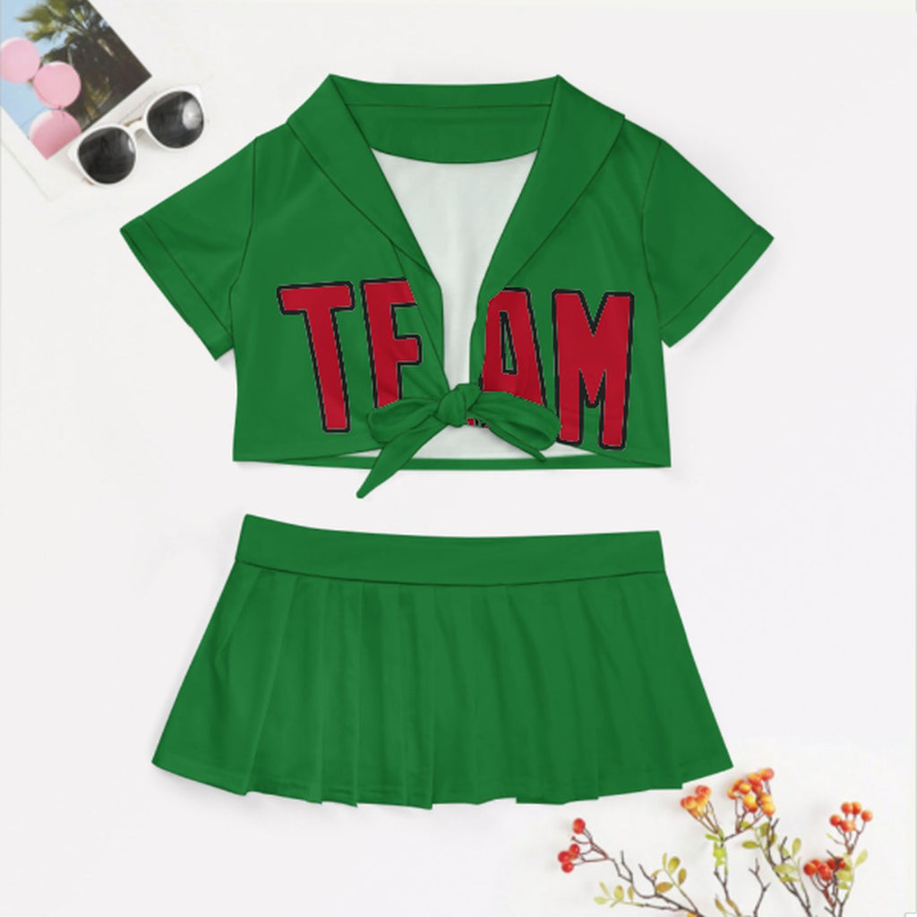Custom Emerald Green Red Cheerleading Uniform Set