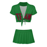 Custom Emerald Green Crimson Red Cheerleading Uniform Set