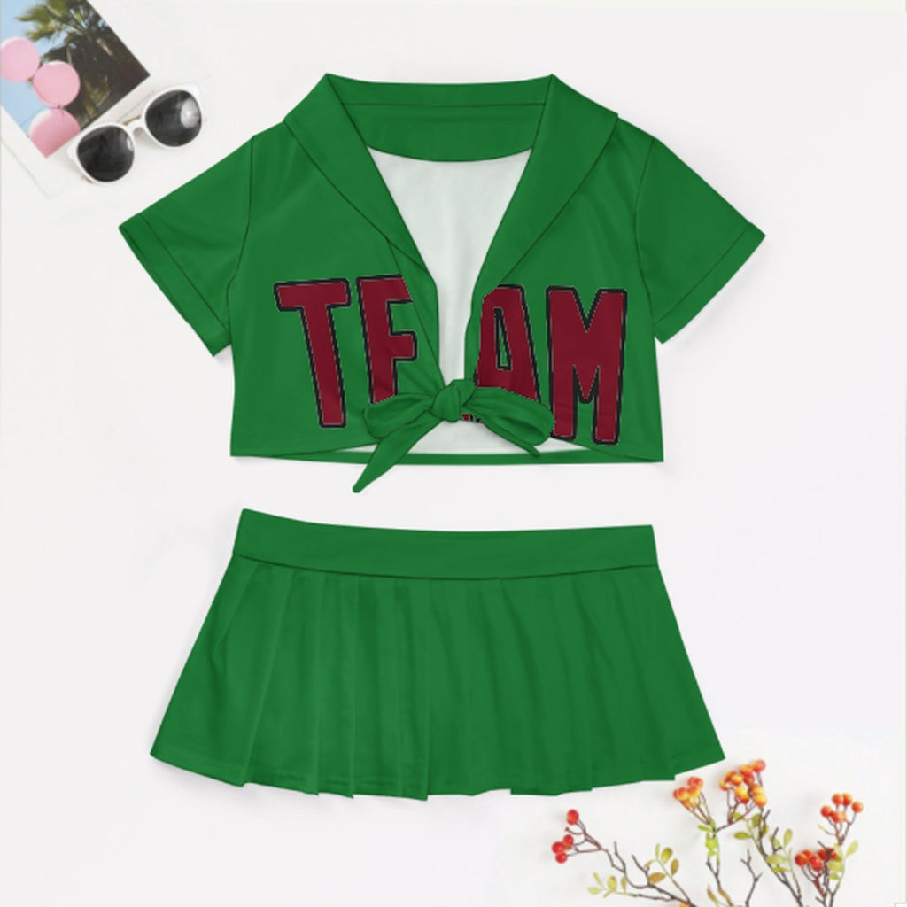 Custom Emerald Green Crimson Red Cheerleading Uniform Set