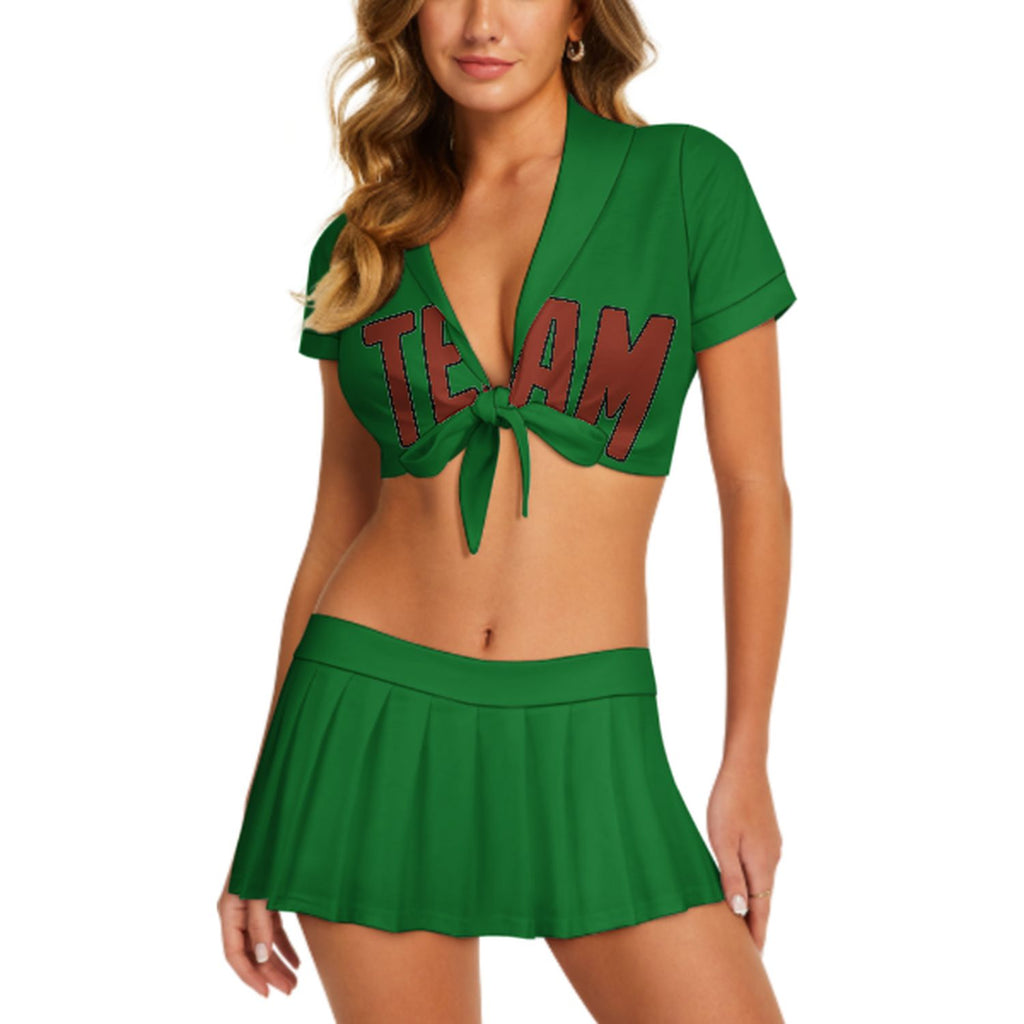 Custom Emerald Green Coral Red Cheerleading Uniform Set