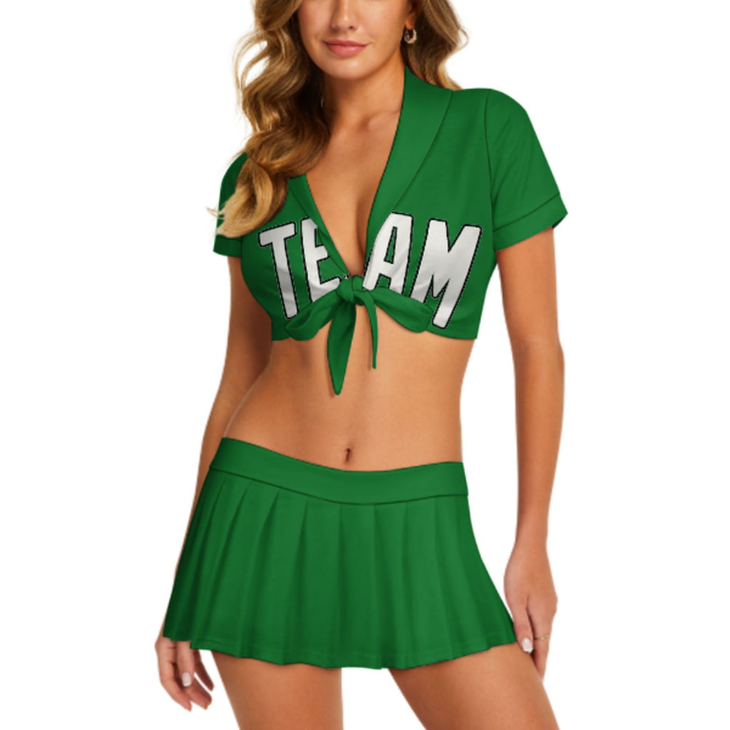 Custom Emerald Green White Cheerleading Uniform Set