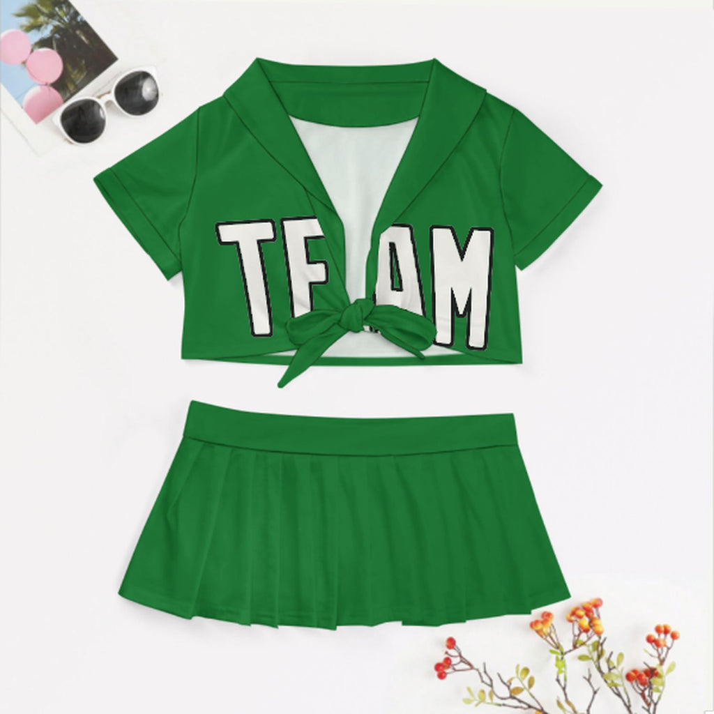 Custom Emerald Green White Cheerleading Uniform Set