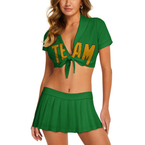 Custom Emerald Green Yellow Cheerleading Uniform Set