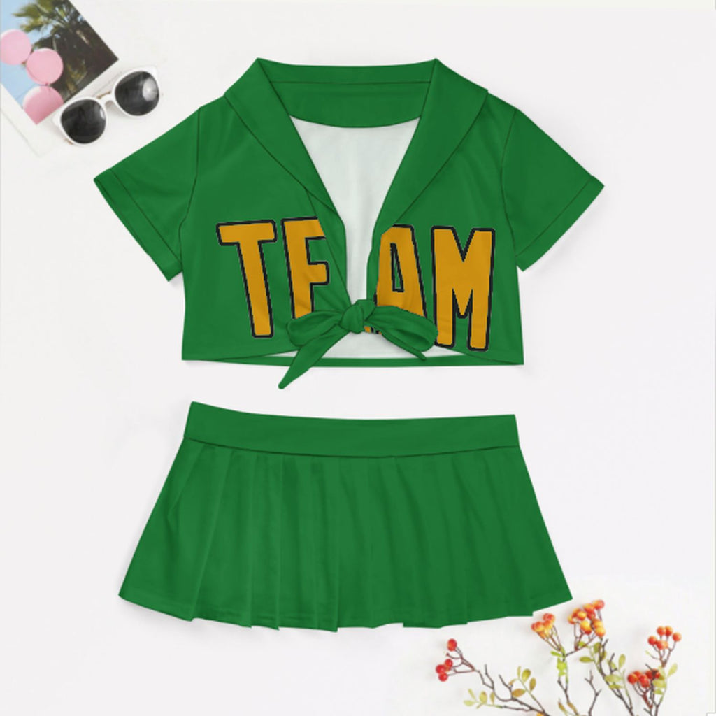 Custom Emerald Green Yellow Cheerleading Uniform Set