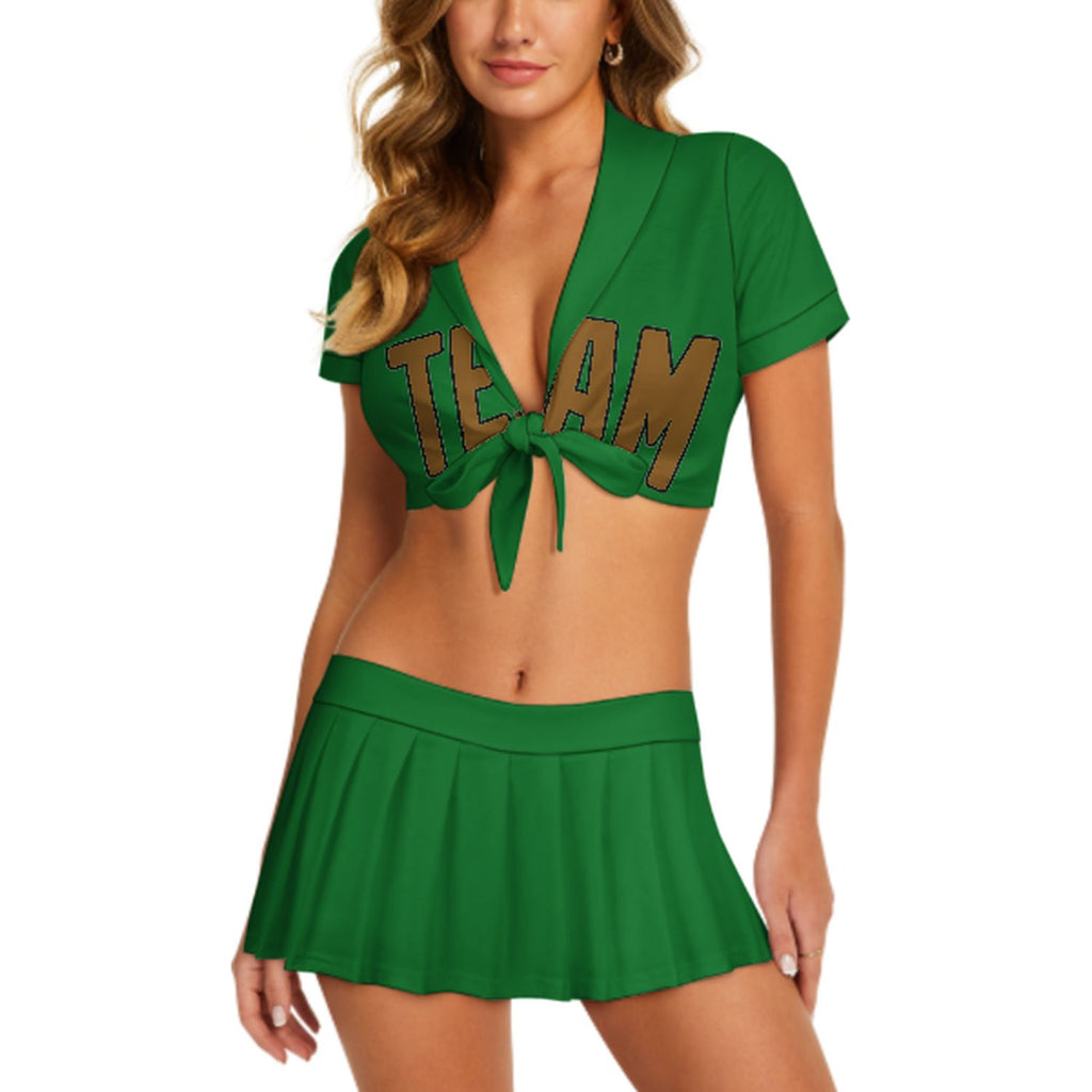 Custom Emerald Green Khaki Cheerleading Uniform Set