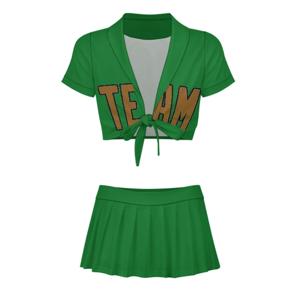 Custom Emerald Green Khaki Cheerleading Uniform Set