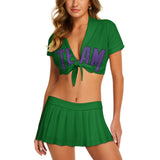 Custom Emerald Green Light Purple Cheerleading Uniform Set