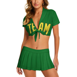 Custom Emerald Green Light Yellow Cheerleading Uniform Set