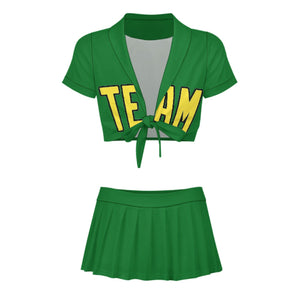 Custom Emerald Green Light Yellow Cheerleading Uniform Set